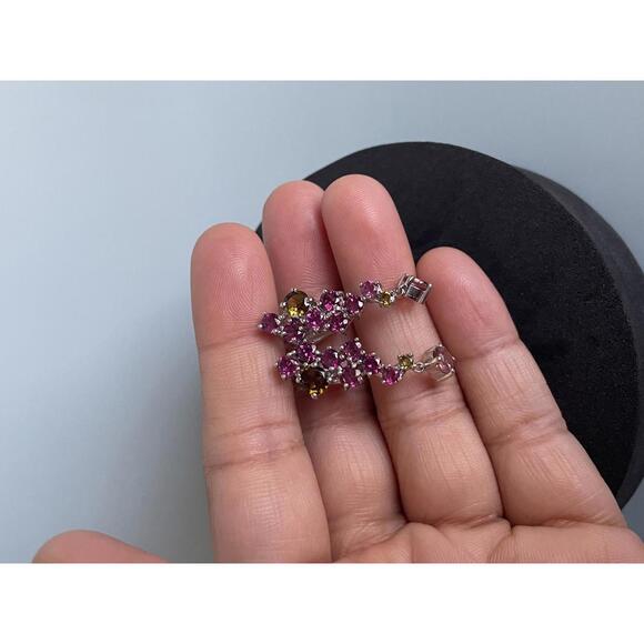 SOLD 925 Sterling Silver Earrings Round Tourmaline Rhodolite Garnet Gemstone - Picture 6 of 8
